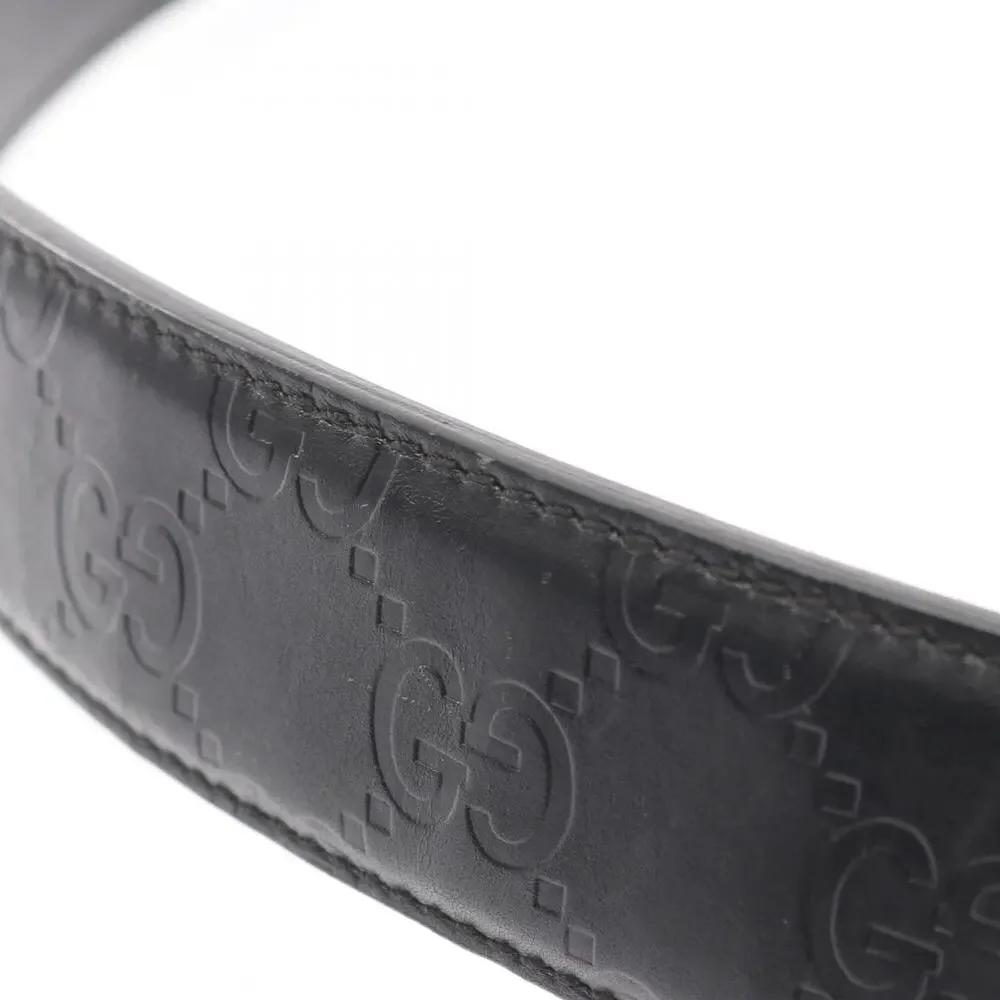 Gucci Black Embossed Leather Belt with Gold-Tone Buckle
